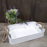 Set of 2 Rectangle Tray White/Rope by Vanillaware
