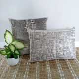 Cushion Cutwork Hide/Wheat/Grey Rectangle by Backyard