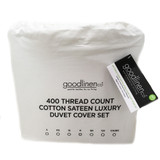 White 400 Thread Count 100% Cotton Sateen Luxury Duvet Cover Set by Good Linen Co