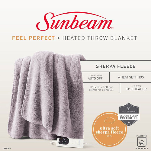 Feel Perfect Sherpa Fleece Heated Throw Blanket by Sunbeam