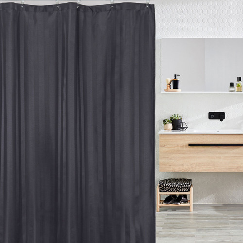 Commercial Charcoal Self Striped Shower Curtain (180 x 180cm)