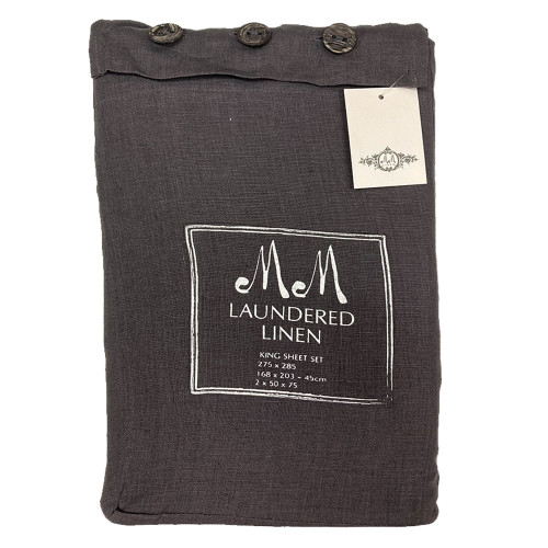 Clearance Laundered Linen Sheet Sets by MM Linen-Charcoal-King