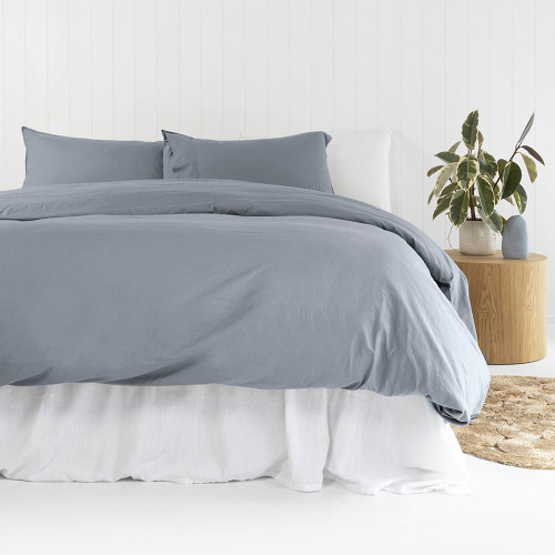 Steel Blue Temple Organic Cotton Duvet Cover Set by Bambury