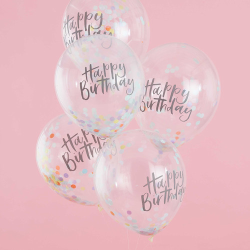 Happy Birthday Pastel Confetti Balloons