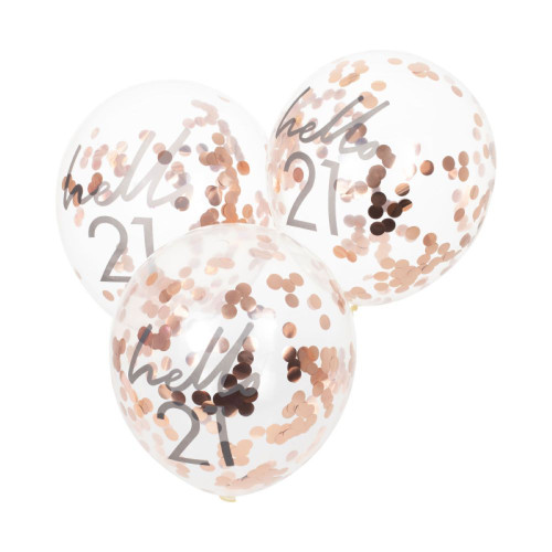 Mix It Up Rose Gold Confetti Filled 'Hello 21' Balloons