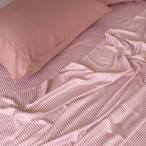 Juliet Love Pink Rose French Stripe Bamboo Sheet Separates by Bamboo Haus