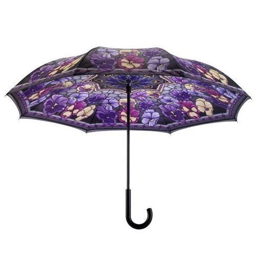 Stained Glass Pansies Reverse Cover Umbrella by Galleria