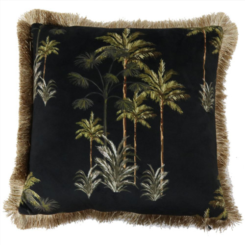 Velvet Palm Tree Black Cushion by Le Forge