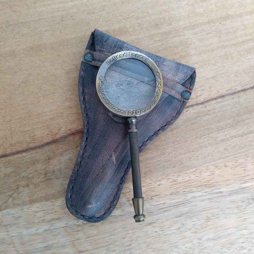 Brass Magnifying Glass In Leather Case by Backyard