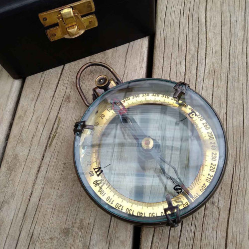 Brass Map Reader Compass/Timber Box by Backyard