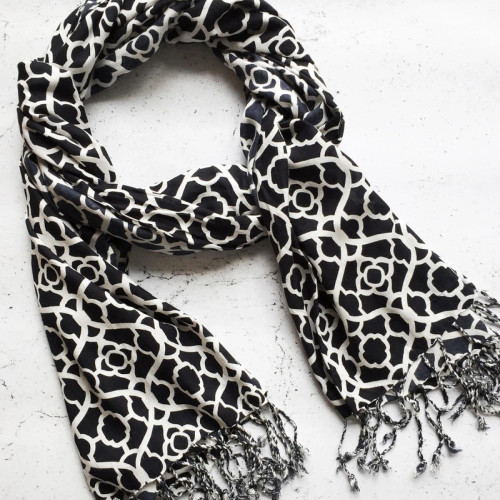 Mosaic Black Viscose Scarf