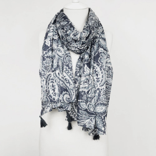Paisley Black Cotton Scarf