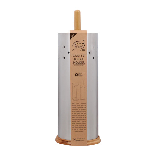 Eco Basics Toilet Set & Roll Holder Stainless Steel by White Magic