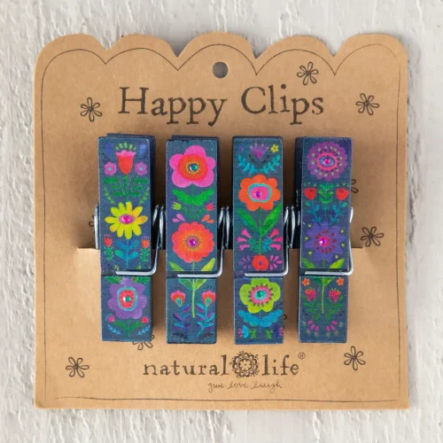 Happy Clips - Navy Folk Flower - Set of 4 by Natural Life