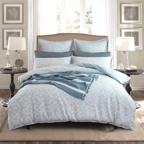 Jervis Checks Jacquard French Blue Duvet Cover Set or Euro P/C by Renee Taylor