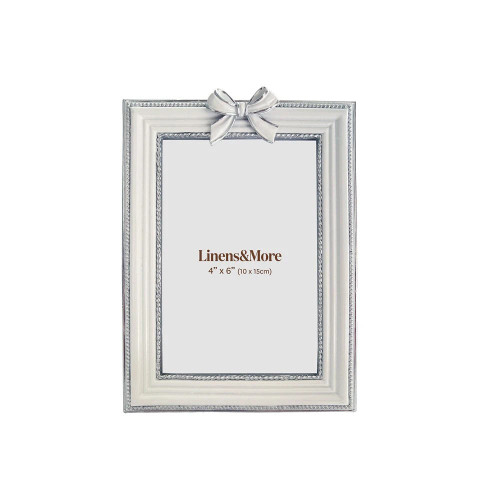 White & Silver Ribbon Photo Frame by Linen & More - 4X6"
