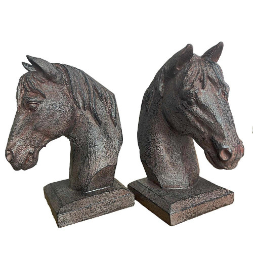 S/2 Horse Head Bookends Aged Rust Finish by Linen & More - 13.3X9.3X17.8cm