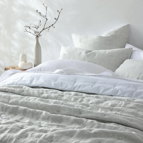 Laundered Linen Bedspread Set by MM Linen - Pinstripe CLOUD