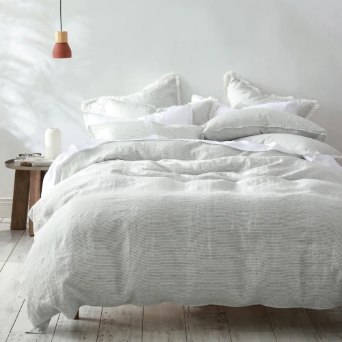 Laundered Linen Duvet Cover Set by MM Linen - Pinstripe CLOUD