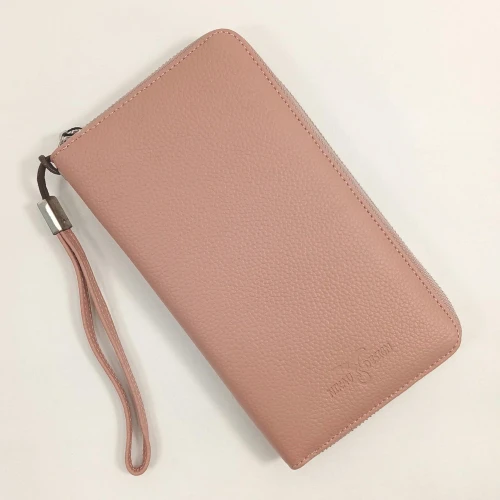 Cherry Blossom Pink Leather Ziparound Wallet by Nikau Design