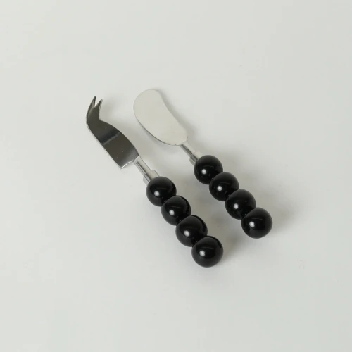 Set of 2 Resin Beaded Cheese/Pate Knife by Le Forge - Black
