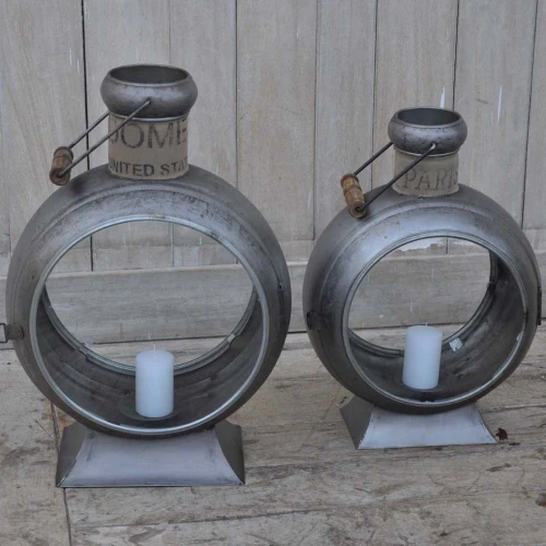 Iron Silver Lantern by Backyard - Large