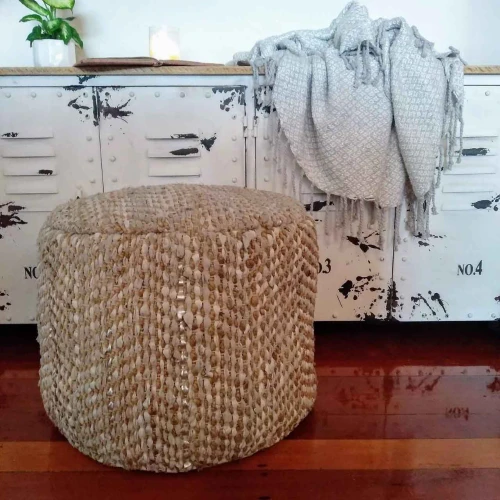 Round Natural Textile Pouff by Backyard