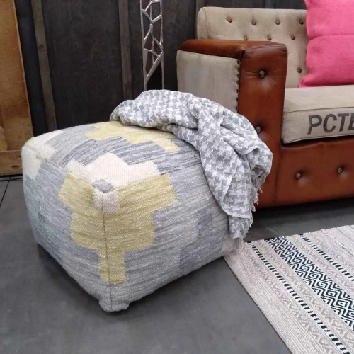 Grey/Yellow Geometric Pouff by Backyard