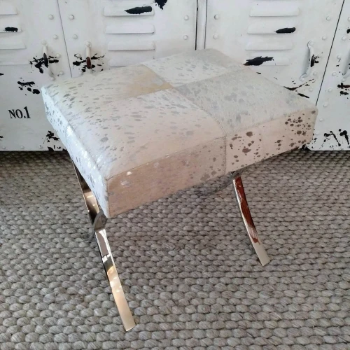 Tulsa Stool Hide White/Silver by Backyard