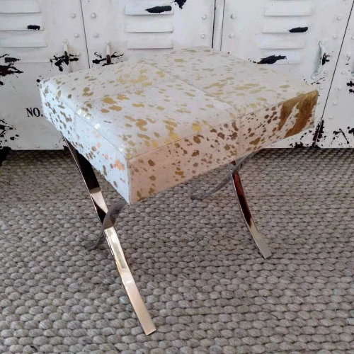 Tulsa Stool Hide White/Gold by Backyard