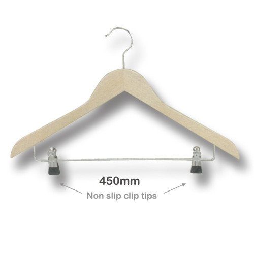Wooden Hanger with Metal Bar & Non-Slip Clips