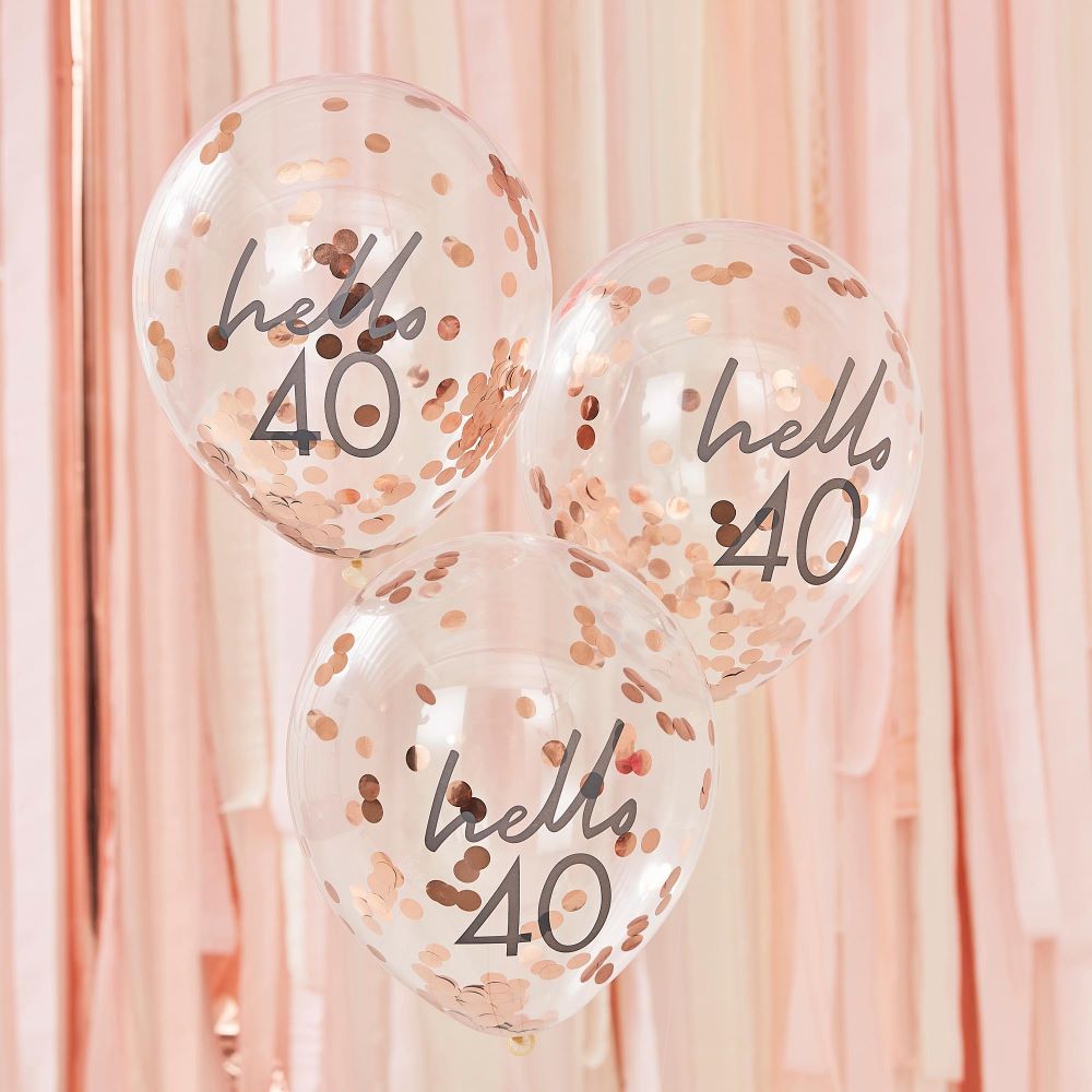 Ballons confettis hello 30 roses gold