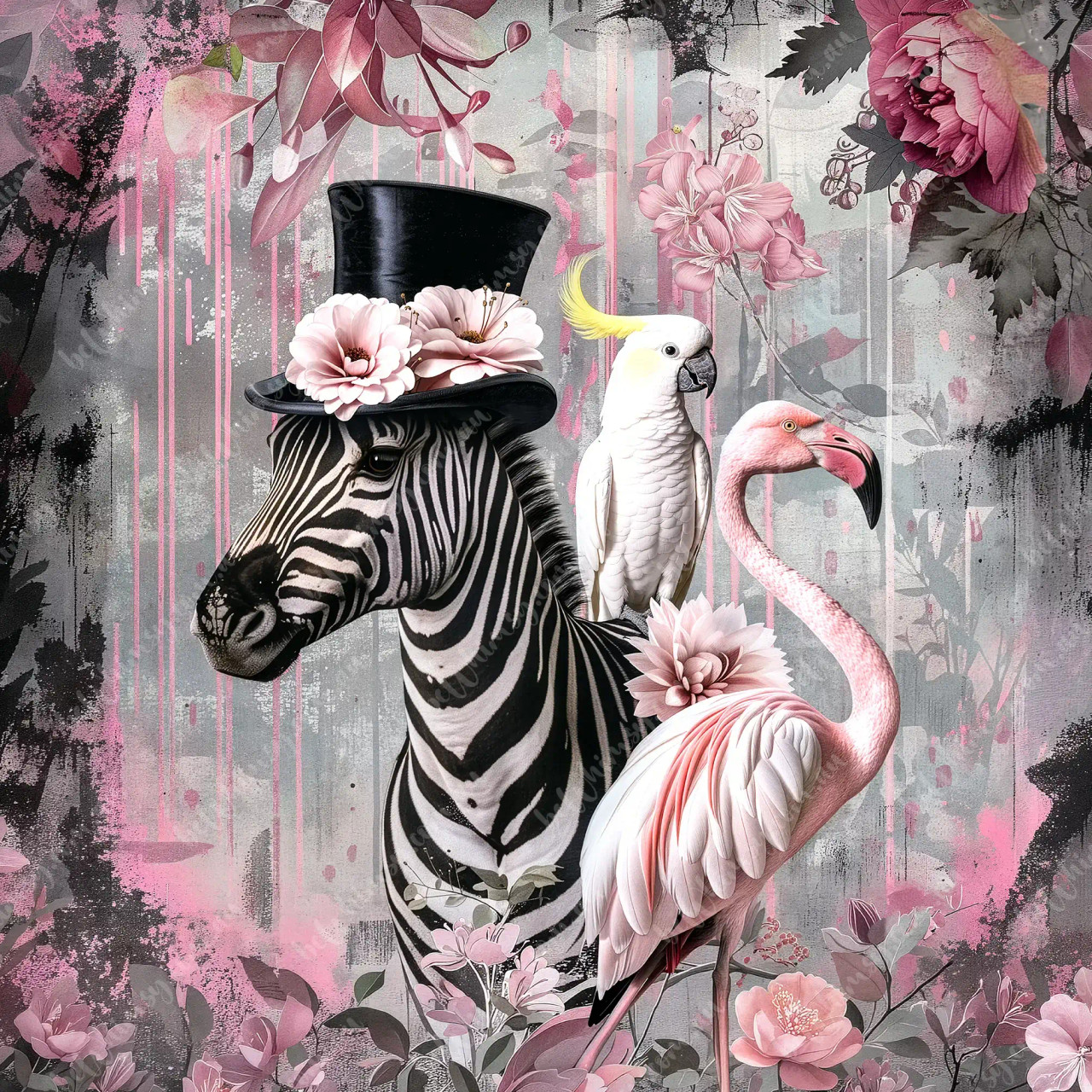 Zebra Salad | Whimsical Animal Floral Art | A0 A1 A2 A3 | Whimsy