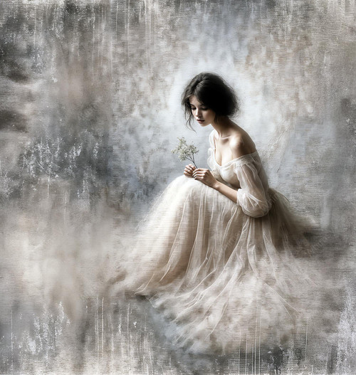 beWhimsy ethereal girl in white dress rice paper for decoupage, mirrored A0 A1 A2 A3 extra large misty design