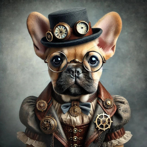 beWhimsy steampunk French bulldog rice paper for decoupage, mirrored A0 A1 A2 A3 extra large vintage desi