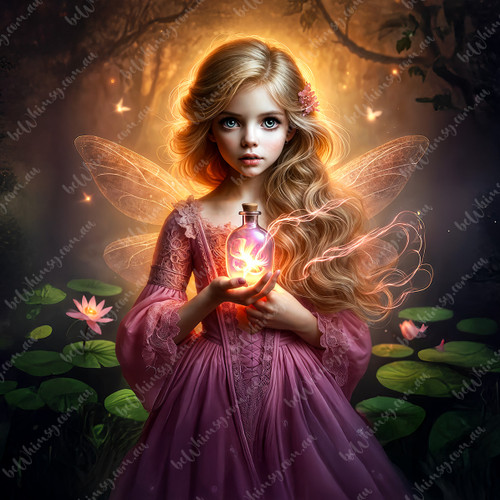 beWhimsy fantasy fairy girl holding magic potion bottle rice paper for decoupage, mirrored A0 A1 A2 A3 extra large magical design