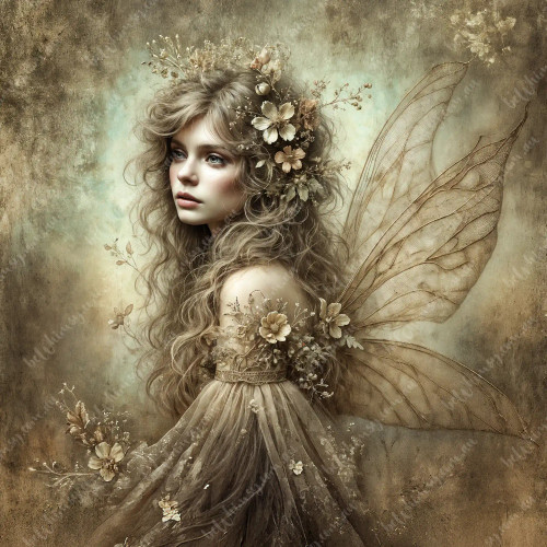 beWhimsy fairy-like woman rice paper for decoupage, mirrored A0 A1 A2 A3 extra large golden vintage design