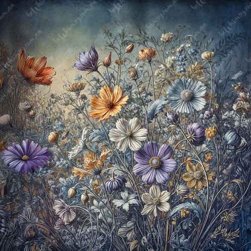 Floral Haven decoupage paper featuring pink, teal, and golden blooms – extra large format