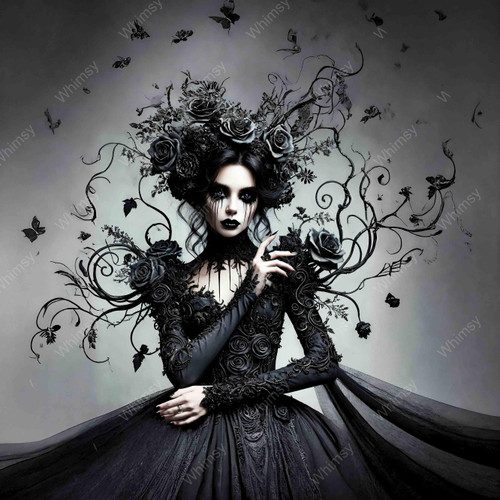 beWhimsy dark botanical woman rice paper for decoupage, mirrored A0 A1 A2 A3 extra large gothic fantasy art