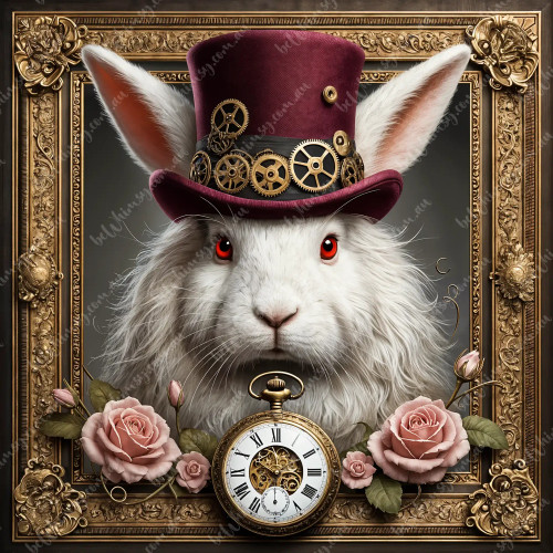 beWhimsy steampunk rabbit rice paper for decoupage, extra large mirrored A0 A1 A2 A3 top hat clockwork design