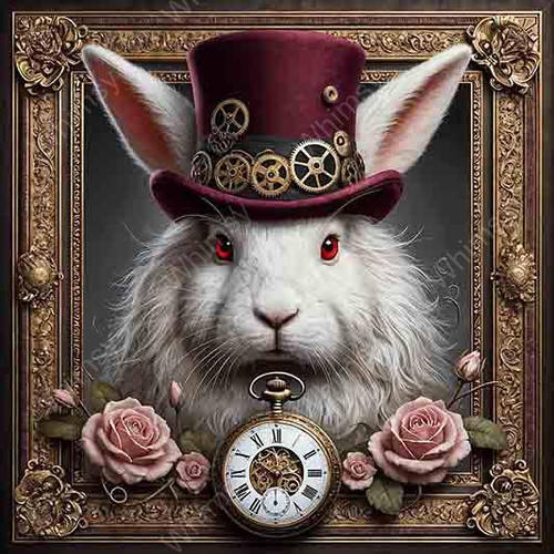 beWhimsy steampunk rabbit rice paper for decoupage, extra large mirrored A0 A1 A2 A3 top hat clockwork design