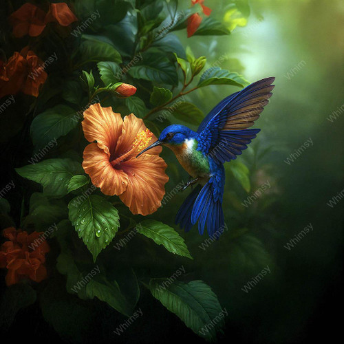 beWhimsy hummingbird floral rice paper for decoupage, extra large mirrored A0 A1 A2 A3 lush garden designleaves, vibrant wall art design.