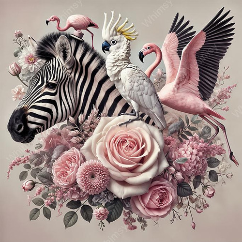 beWhimsy floral zebra rice paper for decoupage, extra large mirrored A0 A1 A2 A3 quirky animal design