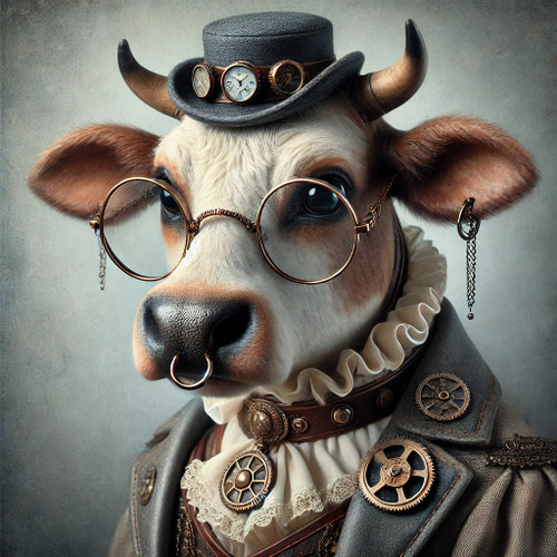 beWhimsy steampunk cow rice paper for decoupage, extra large mirrored A0 A1 A2 A3 whimsical Victorian design