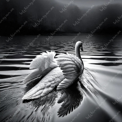 beWhimsy monochrome swan rice paper for decoupage, extra large mirrored A0 A1 A2 A3 elegant black-and-white art