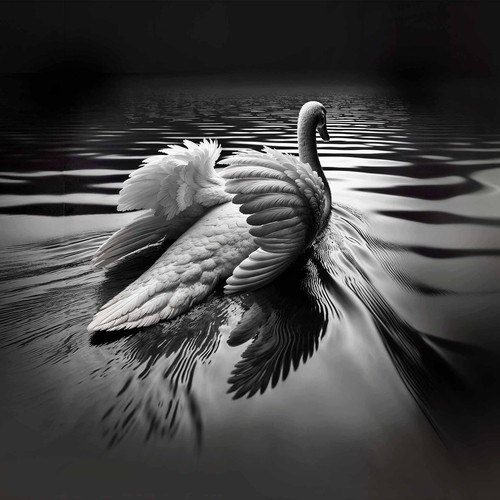 beWhimsy monochrome swan rice paper for decoupage, extra large mirrored A0 A1 A2 A3 elegant black-and-white art