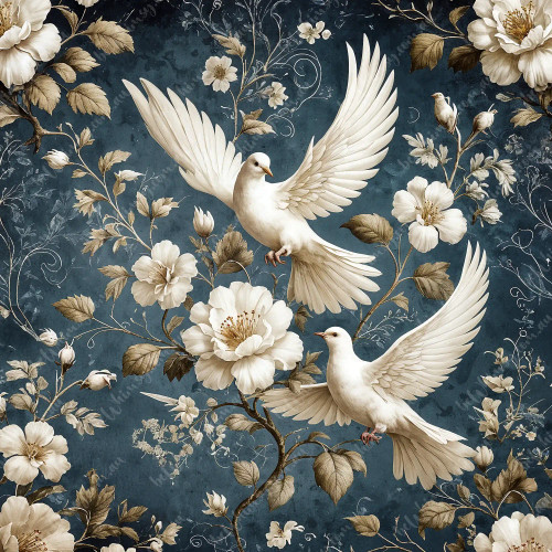 beWhimsy Love Birds rice paper, mirrored A0 A1 A2 A3 extra large print for creative decoupage