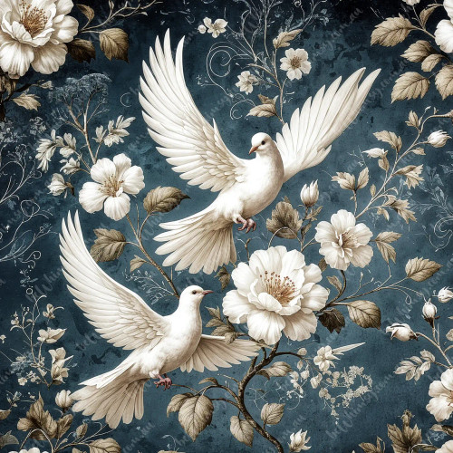 beWhimsy Love Birds rice paper, mirrored A0 A1 A2 A3 extra large print for creative decoupage