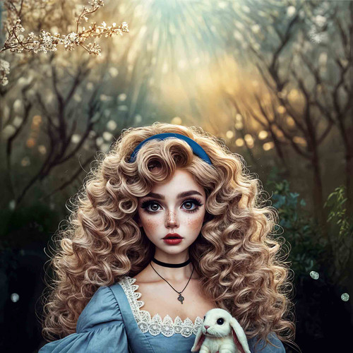 beWhimsy fantasy girl with curls rice paper for decoupage, extra large mirrored A0 A1 A2 A3 dreamy wonderland art