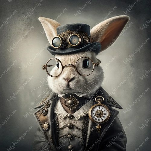 beWhimsy steampunk rabbit rice paper for decoupage, extra large mirrored A0 A1 A2 A3 vintage gentleman design